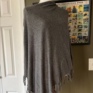 Love Token Gray Fringe Poncho
